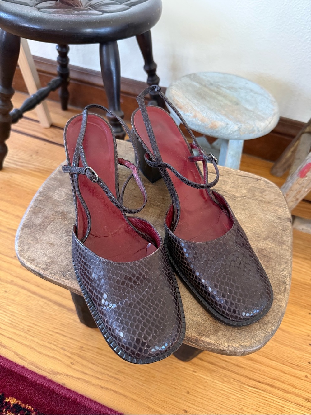 Yves Saint Laurent (Vintage 90s) Snakeskin Slingback Mary Jane Heels - Picture 3 of 9
